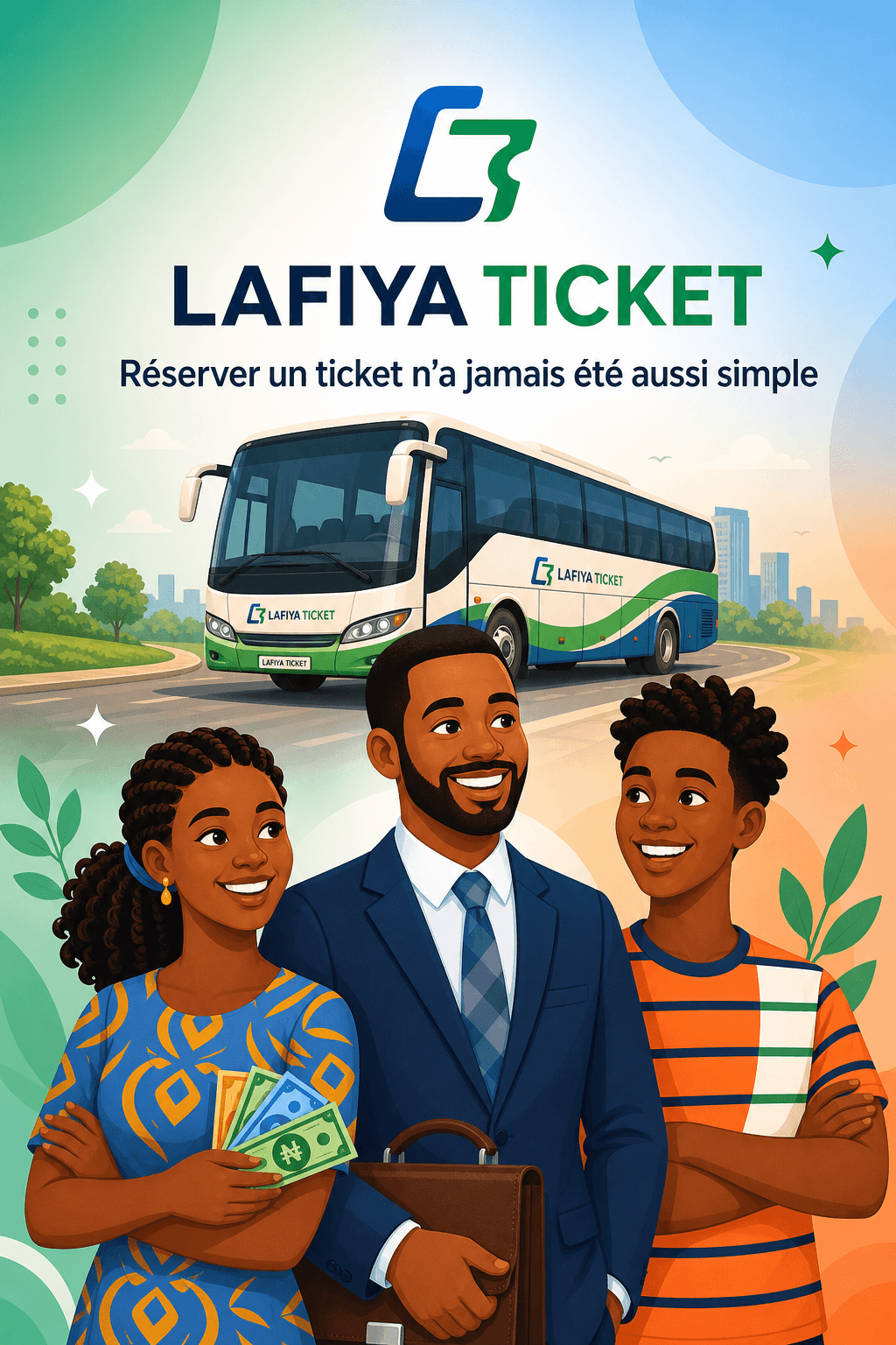 Lafiya Ticket happy travelers illustration