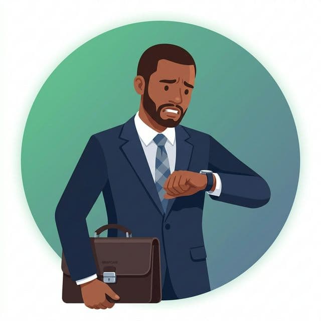 Homme africain contrarié avec une mallette qui regarde sa montre